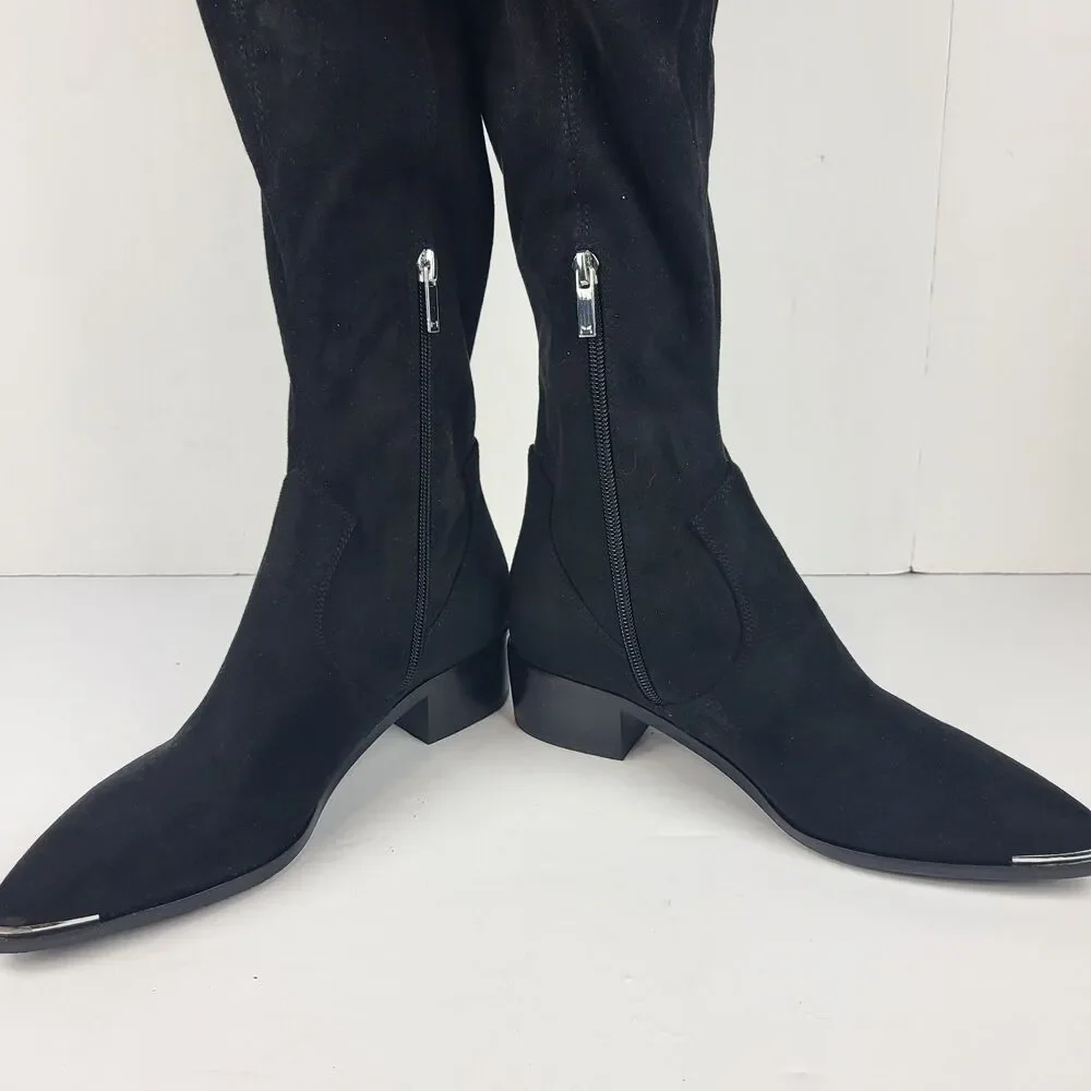 Marc Fisher Yaki Over The Knee Boots Black Vegan Suede Stretch Size 7M